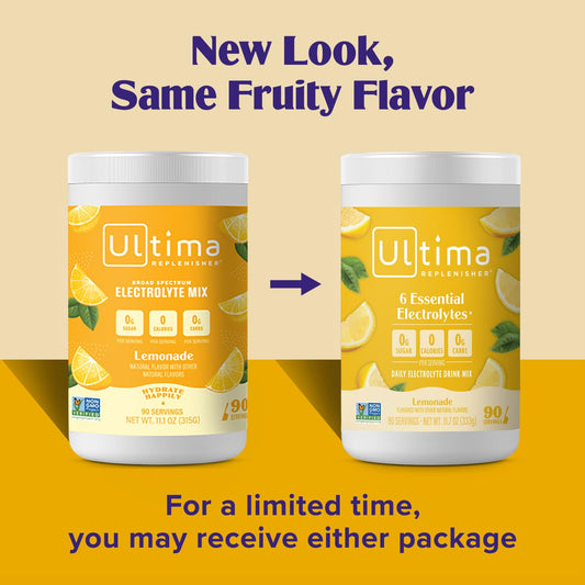 Ultima Replenisher Daily Electrolyte Drink Mix β Lemonade, 90 Servings β Hydration Powder With 6 Key Electrolytes & Trace Minerals β Keto Friendly, Vegan, Non-Gmo & Sugar-Free Electrolyte Powder