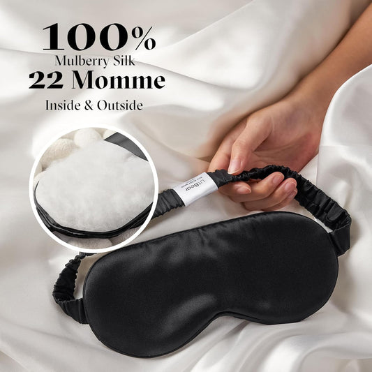 Litbear 100% Pure Silk Sleep Mask, 22 Momme 6A Mulberry Silk Fabric And Filling, Total Light Blocking Eye Mask Sleeping For Women, Men, Side Sleepers, Includes Travel Pouch And Scrunchie