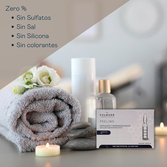 Valquer Laboratorios Facial Peel Fibres Face Serum Night Exfoliation And Repair. All Skin Types With Glycolic Acid And Aha. Face Scrub - 5 X 3 Ml