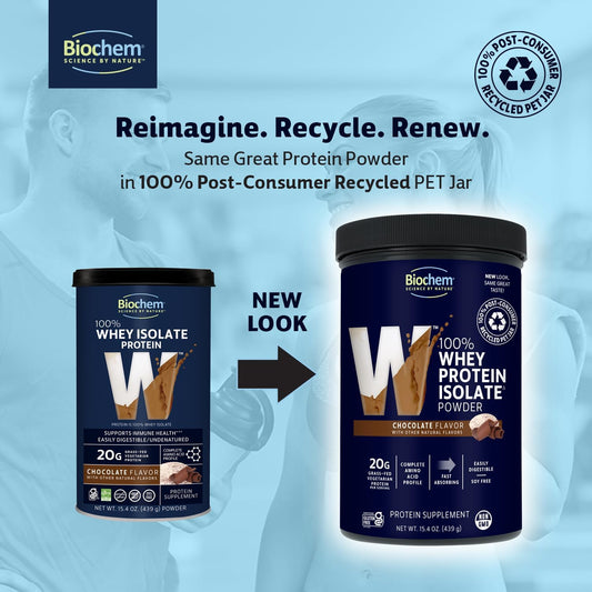 Biochem Whey Protein Isolate Powder - Vanilla Flavor, 20 Grams Per Serving, Sourced From Grass Fed Cows, Non-Gmo, Vegetarian, No Artificial Flavors Or Sweeteners - Supports Muscle Mass & Performance