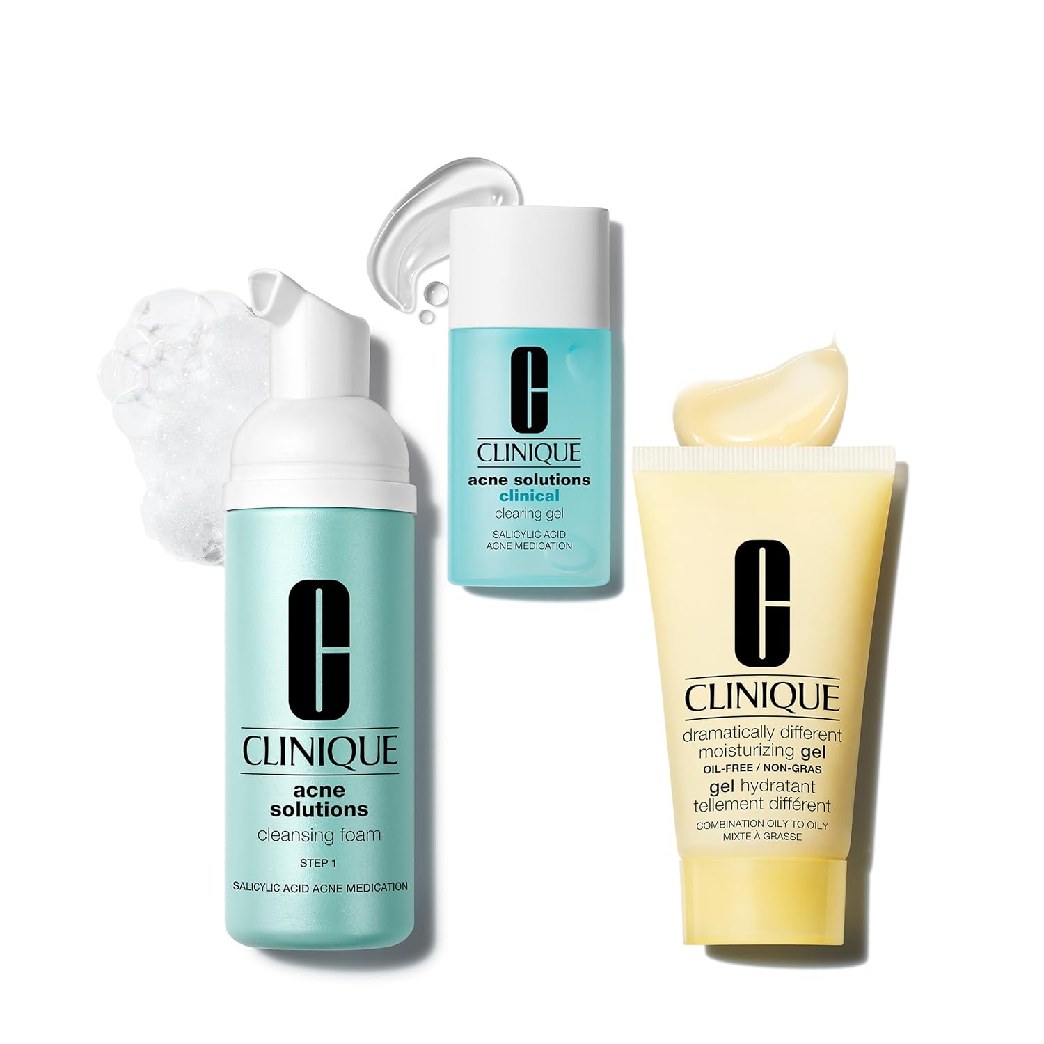 Clinique Acne Solutions Fix It Kit Set For Acne Prone Skin | Acne Solutions Cleansing Foam, 1.7 Fl Oz | Clinical Clearing Gel, 0.5 Fl Oz | Dramatically Different Moisturizing Gel, 1 Fl Oz : Beauty & Personal Care
