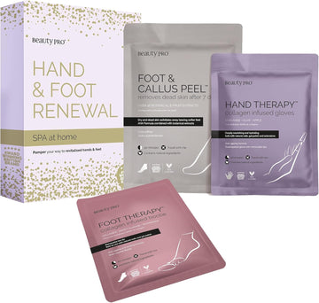 Beautypro Hand & Foot Renewal Spa Home Beauty Gift Pamper Set 3-In-1 Exfoliating Sock Foot Peel Mask & Hand Mask Gloves Deeply Hydrate & Nourish Natural Vegan Skincare Multi Award Winning Brand 3 Pack