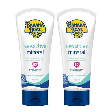 Banana Boat Sensitive 100% Mineral Sunscreen Lotion Spf 50 Twin Pack | Body Sunscreen, Sensitive Skin Sunblock, Oxybenzone Free Sunscreen, Banana Boat Mineral Sunscreen Spf 50, 6Oz Each