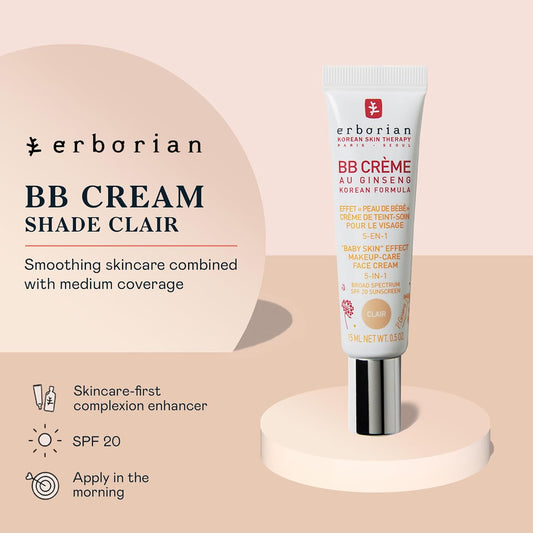 Erborian Bb Cream With Ginseng - Lightweight Buildable Coverage With Spf & Ultra-Soft Matte Finish - Korean Face Skincare