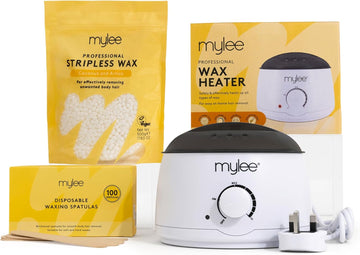 Mylee Professional Waxing Kit With Wax Heater, Hard Wax Beads 500G, Spatulas - Stripless Depilatory Waxing Pellets Solid Film Beans No Strip Needed (Charcoal & Green Tea)