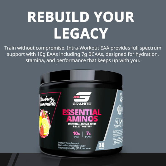 Granite Essential Amino Acids Powder, Green Apple Flavor, With 10G Eaas And 7G Bcaas, Supports Muscle Recovery & Growth, Soy-Free, Gluten-Free (30 Servings)