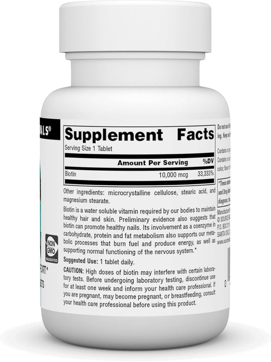 Source Naturals Biotin, Hair, Skin, And Nail Support*, 10,000 Mcg - Non-Gmo - 60 Tablets
