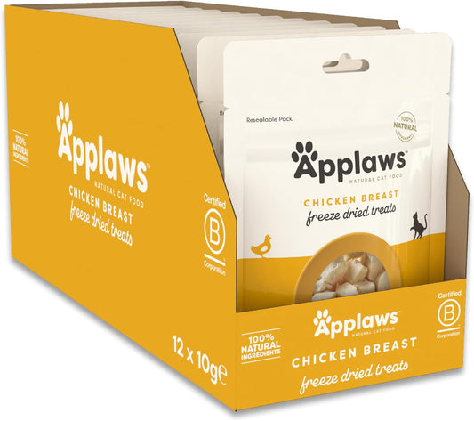 Applaws 100% Natural Freeze Dried Cat Treat, Chicken Breast, Grain Free Healthy Cat Snacks 12X10G