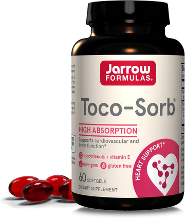Jarrow Formulas Toco-Sorb - 60 Softgels - Cardiovascular Health & Brain Function Support - High Absorption Formula - Mixed Tocotrienols & Vitamin E Supplement - Up To 60 Servings