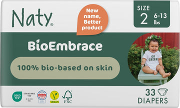 Naty Bioembrace Baby Newborn Diapers Size 2 (6–13 Lbs) | 100% Biobased On Skin | Plant-Based Softness | Dermatologically Tested, Super Absorbent | 33 Count