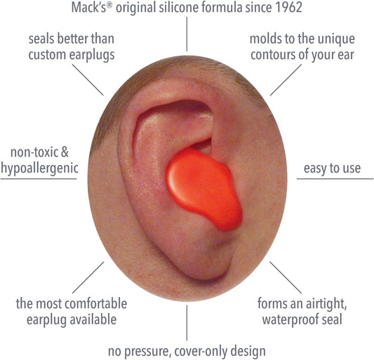 Mack'S Pillow Soft Silicone Earplugs, 2 Pair - The Original Moldable Silicone Putty Ear Plugs For Sleeping, Snoring, Swimming, Travel, Concerts And Studying (Orange)
