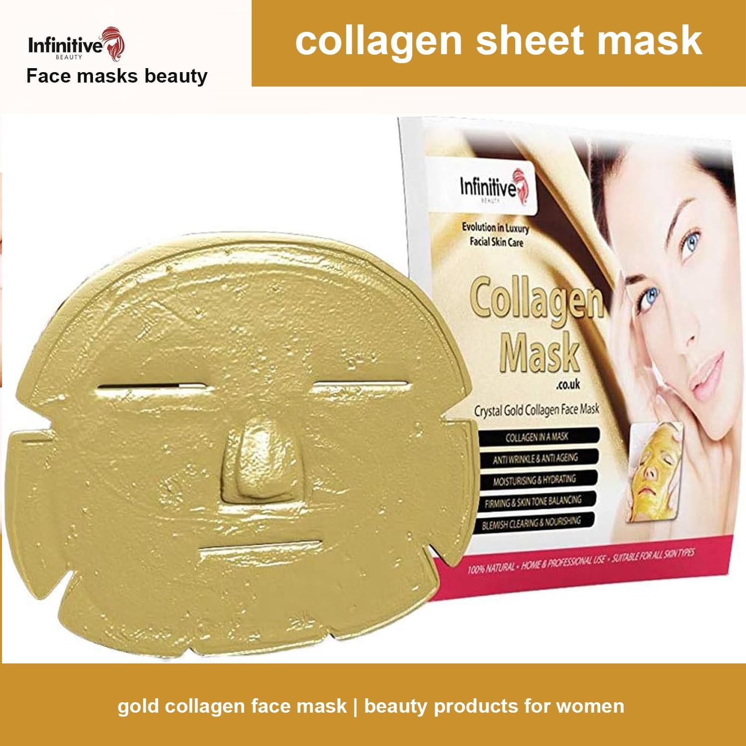 10 x New Infinitive Beauty Crystal 24K Gold Powder Gel Collagen Face Mask Masks Sheet Patch, Anti Ageing Aging, Skincare, Anti Wrinkle, Moisturising, Moisture, Hydrating, Uplifting, : Amazon.co.uk: Beauty
