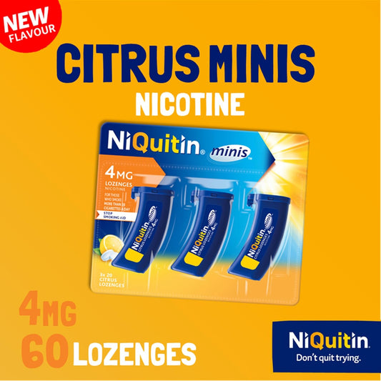 Niquitin 4Mg Minis Citrus Lozenges - Citrus Flavour (3 X Pack Of 20 Minis Nicotine Lozenges) - Smoking Craving Relief In Just 3 Minutes* - On The Go Oral Stop Smoking Aid - Pocket Sized Containers