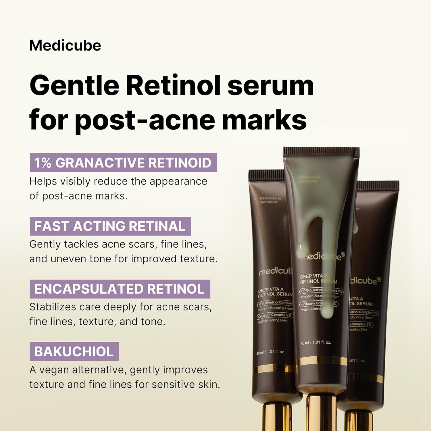 Medicube Deep Reviving Bakuchiol Retinol Facial Serum - Anti-Aging 4Th Gen Retinol & Bakuchiol - Targets Fine Lines, Uneven Skin Tone, Blemish Scars - Korean Skin Care, Low Irritant, 1.01 Oz : Beauty & Personal Care