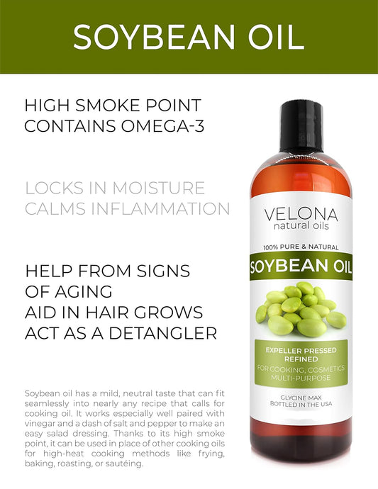 velona Soybean Oil - 32 oz | 100% Pure and Natural Carrier Oil | Refined | Cooking, Baking, Skin, Hair, Body & Face Moisturizing | Use Today - Enjoy Results
