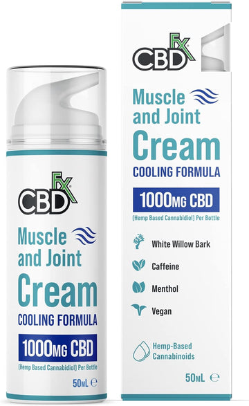 Cbdfx 1000Mg Cbd High Strength Muscle & Joint Cream With Caffeine, Menthol And White Willow Bark, Cooling Cbd Cream, Cruelty Free, 50Ml Hemp Cream