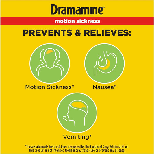 Dramamine Non-Drowsy, Motion Sickness Relief, Made With Natural Ginger, 18 Count