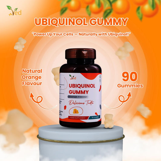 Ved Ubiquinol Gummy | Active Form Coq10 | High Absorption/Enhanced Bioactivity | Essential For Heart Health And Cellular Energy Production | 150 Mg, 90 Gummy