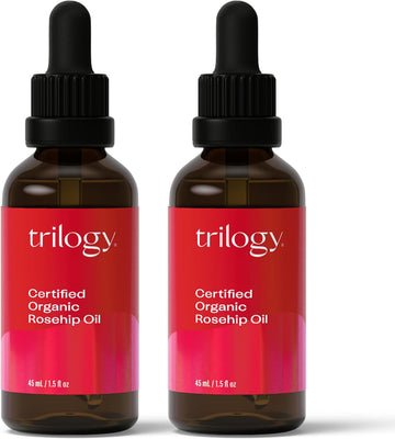 Trilogy Certified Organic Rosehip Oil Duo, Intensive Nourishment, Improves Appearance Of Scars, Stretch Marks, Fine Lines, & Wrinkles, 1.5 Fl Oz Each