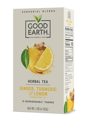 Good Earth Sensorial Blend All Natural Ginger, Turmeric And Lemon Herbal Tea, 15 Count, Pack Of 5