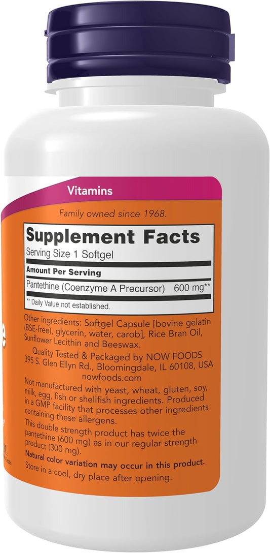 Now Supplements, Pantethine (Coenzyme A Precursor) 600 Mg, Double Strength, Cardiovascular Health*, 60 Softgels