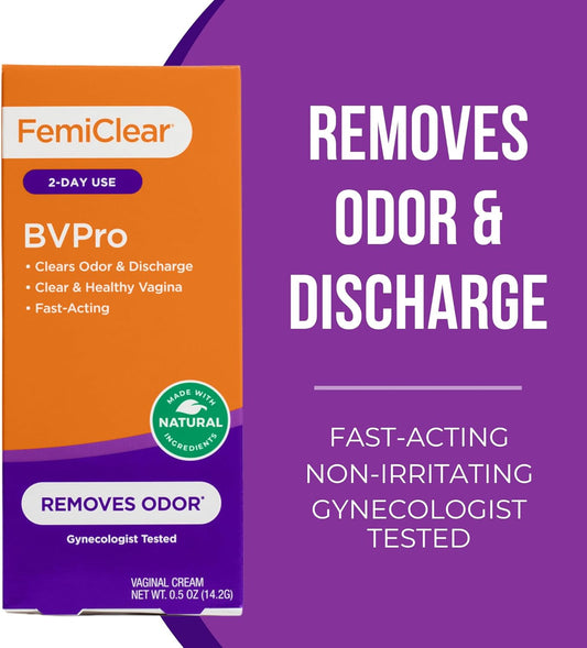 Femiclear Bvpro Cream For Vaginal Odor, Feminine Odor Relief, Fast-Acting, Made With Natural Ingredients, 2-Day Use, Gynecologist Tested, Boric Acid Alternative, 0.5Oz Cream
