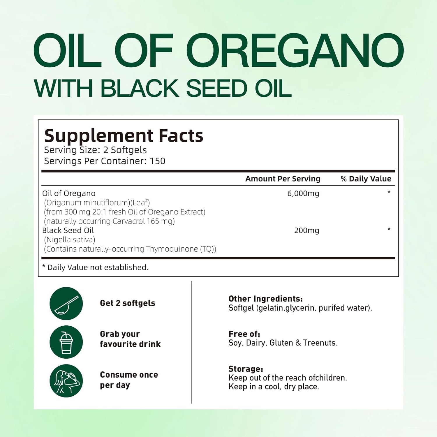 Oil Of Oregano Capsules, Balanced Oil Of Oregano With Black Seed Oil, Organic Oregano Oil Softgels,Carvacrol & Thymoquinone, Non-Gmo & Immune Support