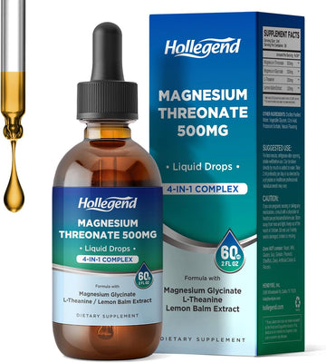 Magnesium Threonate Liquid Drops, Magnesium Threonate 500Mg With Glycinate, L-Theanine, Lemon Balm, Supplement For Kids & Adults, Brain Health, 2 Fl Oz