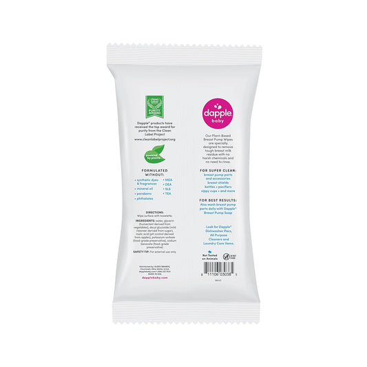 Breast Pump Wipes By Dapple Baby, 25 Count (Pack Of 3), Fragrance Free, Plant Based & Hypoallergenic Breast Pump Wipes - Removes Milk Residue, Leaves No Taste - Convenient Wipes Pouch
