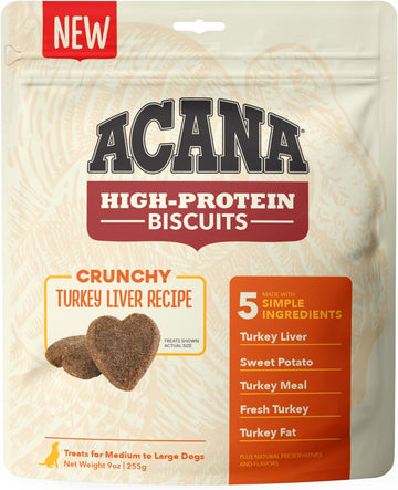 Acana High Protein Biscuits Dog Treats, Crunchy Turkey Liver Recipe, 9Oz