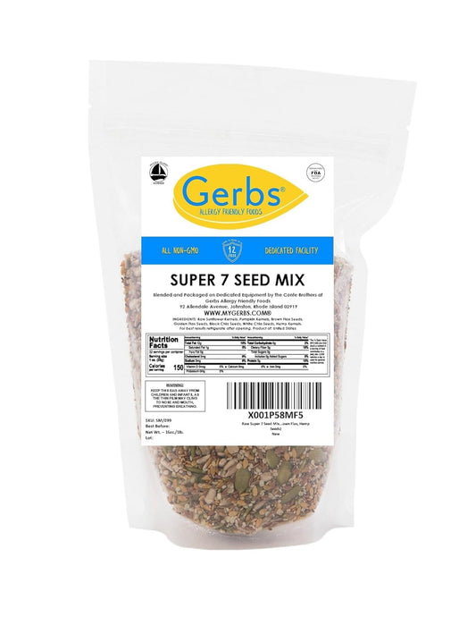 Gerbs Raw Super 7 Seed Snack Mix 1 Lb. | Top 14 Food Allergy Free | Resealable Bulk Bag | Made In Usa | Raw Pumpkin Sunflower Black & White Chia Hemp Brown & Golden Flax Seed Trail Mix | Gluten Free