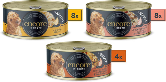 Encore 100% Natural Wet Dog Food, Chicken Multipack In Broth (Pack Of 20 X 156G Tins)Enc3013-1En