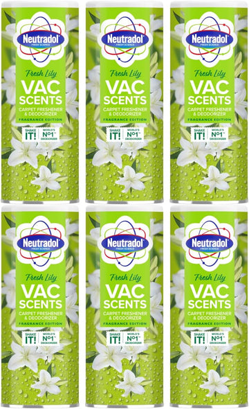 Neutradol Carpet Deodoriser, Vac Scents, Odour Neutraliser Powder For Carpets & Rugs, Fresh Lily, Multipack Of 6 X 350G