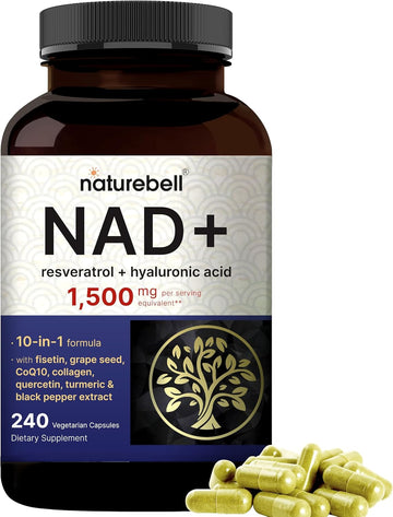 Naturebell Nad+ 1,500Mg Per Serving, 240 Veggie Capsules | 10-In-1 Complex With Resveratrol Plus Hyaluronic Acid, Quercetin, Fisetin, Collagen, & More – Nicotinamide Supplement – Non-Gmo