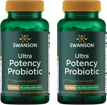 Swanson Ultra Potency Probiotic Digestive Health Immune System Support 66 Billion Cfu Prebiotic Nutraflora Scfos 60 Drcaps Veggie Capsules (2 Pack)