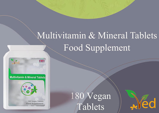 Ved'S Premium Multivitamins Supplement With Vitamin A, Vitamin C, Vitamin D & B6 & More| Lactose & Gluten Free Food Supplement For Energy & Health Support| 180 Vegan Tablets| 6 Month Supply