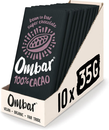 Ombar Vegan Chocolate Bar - 90% Dark Chocolate - Organic Fair Trade Chocolate - Dairy And Gluten Free - Raw Cacao - 35G - Pack Of 10