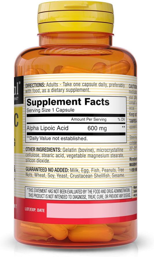 Mason Natural Alpha Lipoic Acid 600Mg Capsules