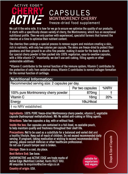 Active Edge Cherryactive Capsules (100% Pure Montmorency Cherry Powder Capsules) - 30 Caps