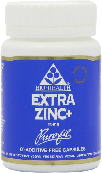 Bio-Health Extra Zinc Food Supplement With Vitamin B6, Magnesium And Copper Supports Normal Function Of The Immune System Suitable For Vegetarians And Vegans, 60 Capsules