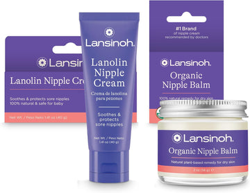 Lansinoh Lanolin Nipple Cream (1.41 Ounces) And Organic Nipple Balm (2 Ounces), Breastfeeding Essentials, 1 Count Each