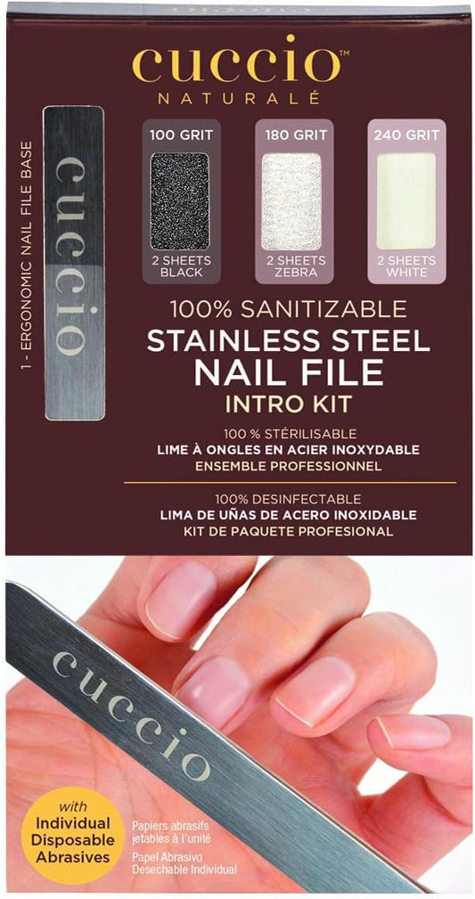 Stainless Steel Nail File Pro Pack (2 x Files, 10 Sheets each of 100, 180 & 240 Grit Refills) : Amazon.co.uk: Beauty