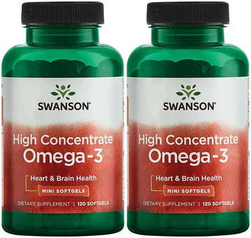 Swanson High Concentrate Omega-3 Fish Oil - Essential Fatty Acids - (120 Softgels, 680Mg Each) 2 Pack