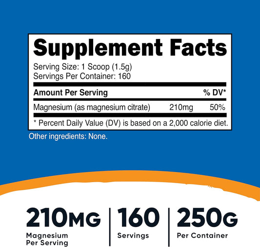 Nutricost Magnesium Citrate Powder (Unavored, 250 Gram)