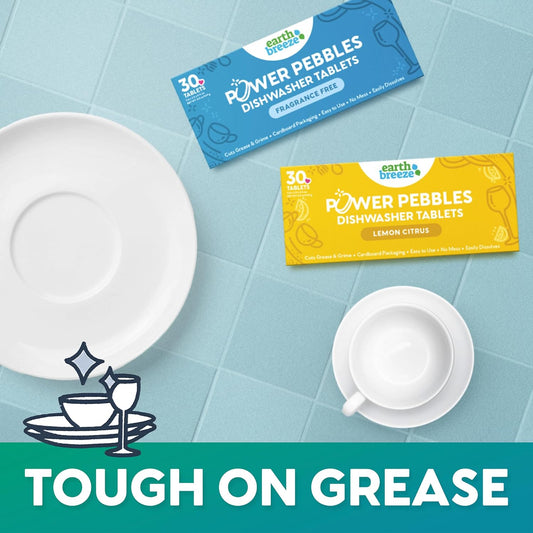 Earth Breeze Power Pebbles Dishwasher Tablets - 30 Dishwasher Tablets (3 Pack) - A Total Of 90 Tablets/Loads - Cuts Grease And Grime - Easy To Use - Lemon Citrus
