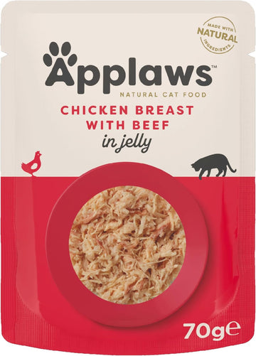 Applaws Natural Wet Adult Cat Food, Chicken With Beef In Jelly, 70G Pouch ( Pack Of 16 Pouches)8252Ml-A