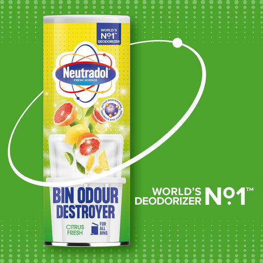 Neutradol Dustbin Odour Destroyer, Bin Freshener Deodorising Powder, Odour Eliminator For Indoor & Outdoor Bins, Citrus Fresh Multipack Of 3 X 350G