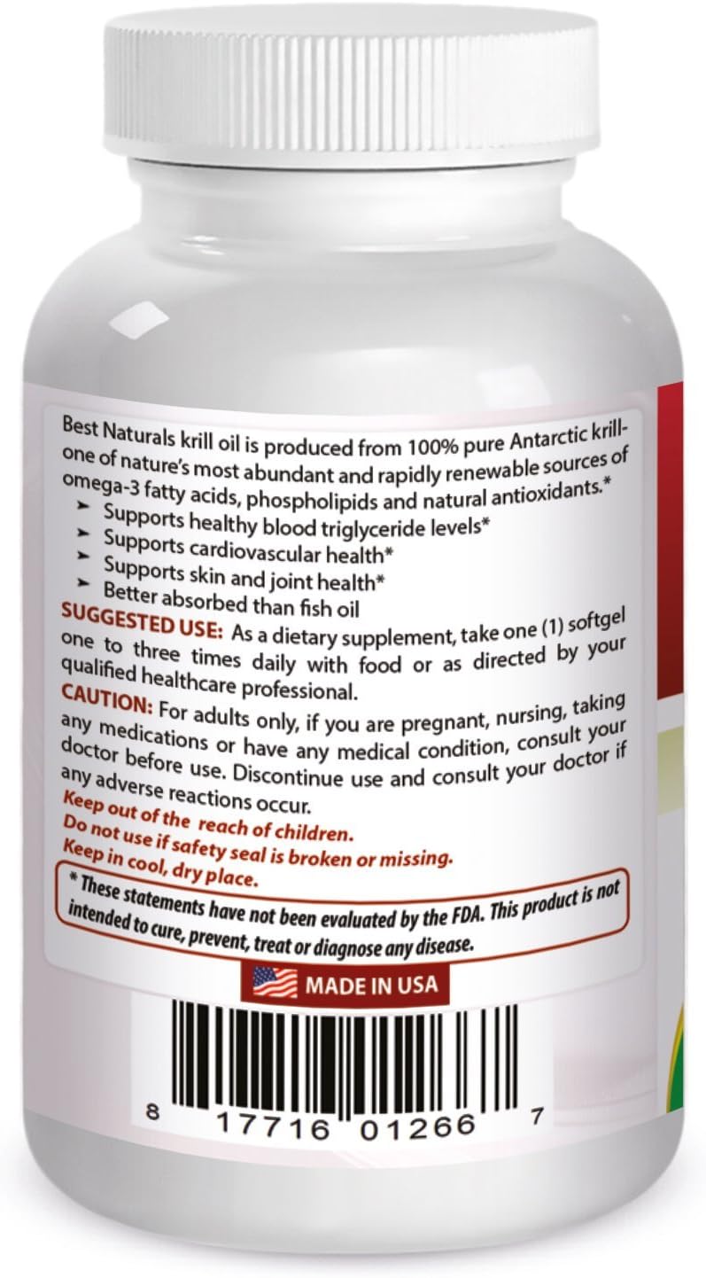 Best Naturals Krill Oil Soft Gel, 1000 Mg, 60 Count : Health & Household