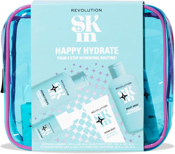 Revolution Skin, Happy Hydrate 4 Step Starter Kit, Hydrating Skincare Set Includes Cleansing Milk, Essence, Serum & Moisturise, Vegan & Cruelty-Free, 4 Products Included