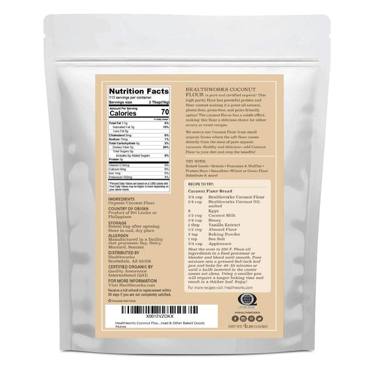 Healthworks Coconut Flour Unrefined Raw Organic (64 Ounces / 4 Pounds) | Certified Organic | Keto, Vegan & Non- Gmo | Protein Based Whole Foods | Pancakes, Waffles, Bread & Other Baked Goods